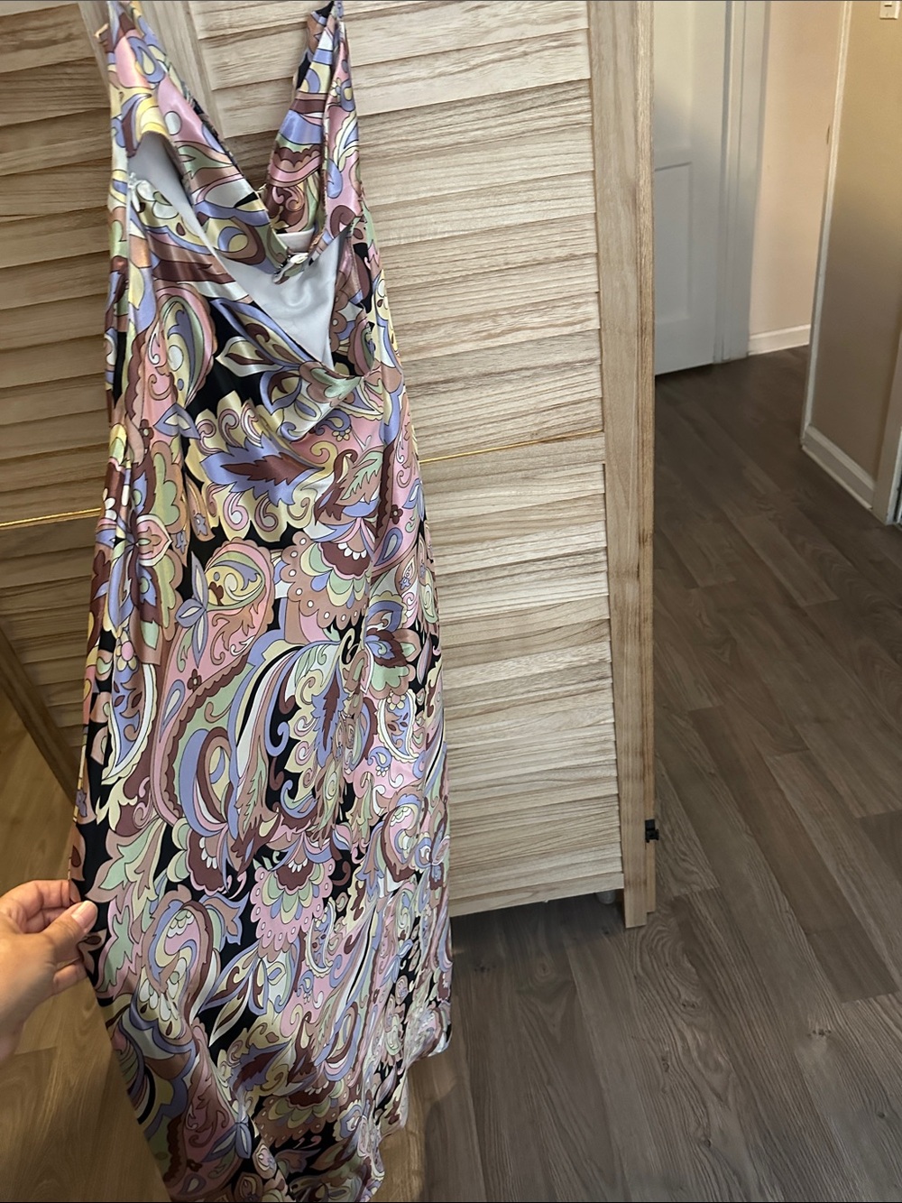 Floral Paisley Satin Maxi Dress in Pink and Pastel - Picture 6 of 9